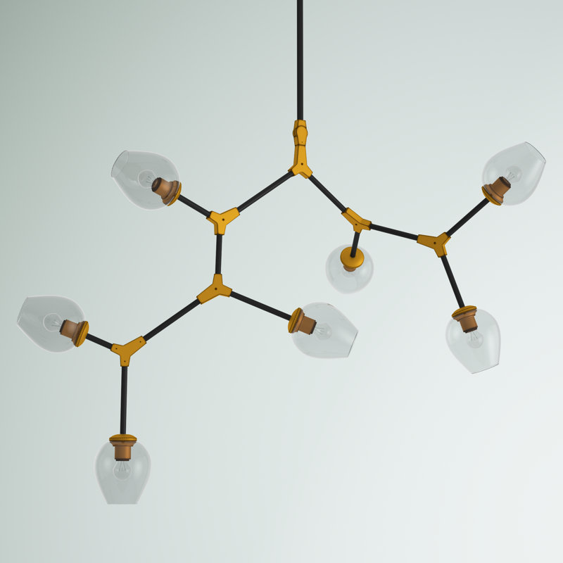 Spinks 7-Light Sputnik Modern Linear Chandelier, Light Antique Brass/Flat Black, 7 Lights, 67"