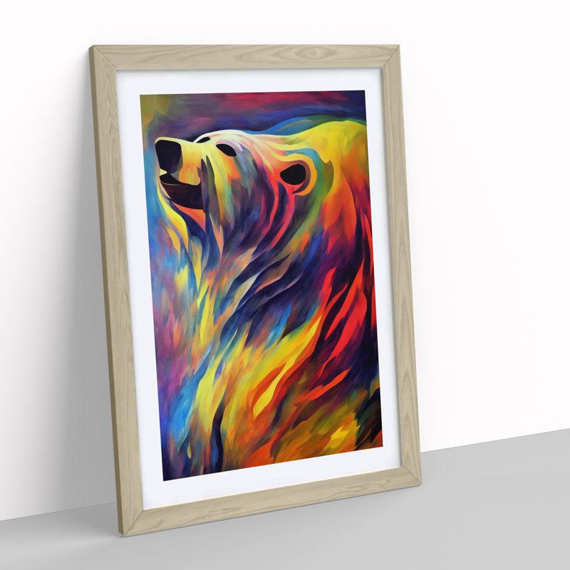 Fantastic Bear Abstract - Single Picture Frame Painting, 64cm H x 46cm W x 2cm D, Oak