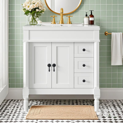 Meuble-lavabo 36 po avec lavabo en céramique - Portes et tiroirs à fermeture en douceur