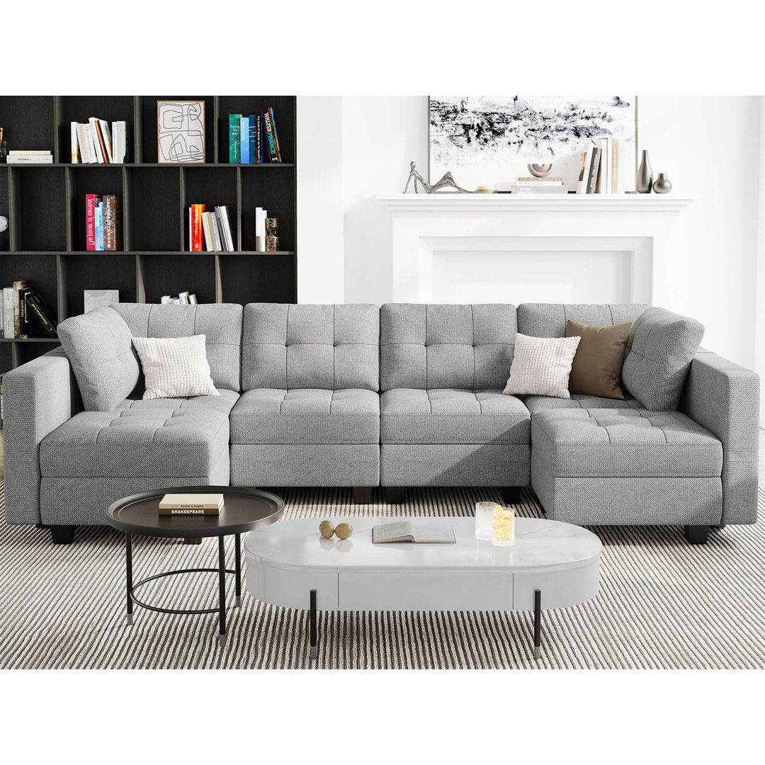 Ivery 116.6" Wide U Shaped Linen Reversible Modular Sofa Livingroom Apartment Storage Sofa Sectional Couch Latitude Run® 