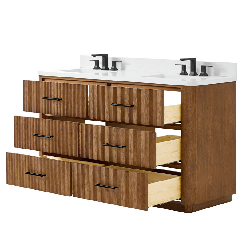 Ensemble de meuble-lavabo double 60 po Francesco, Brun, Noir mat