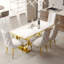 Ensemble de table de salle à manger Glam blanc et doré avec 4 chaises capitonnées en cuir blanc-944751718