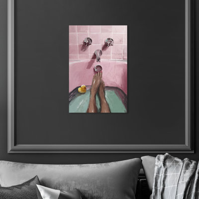 Pink Bath Lounge - Floater Frame Picture Frame Painting on Canvas