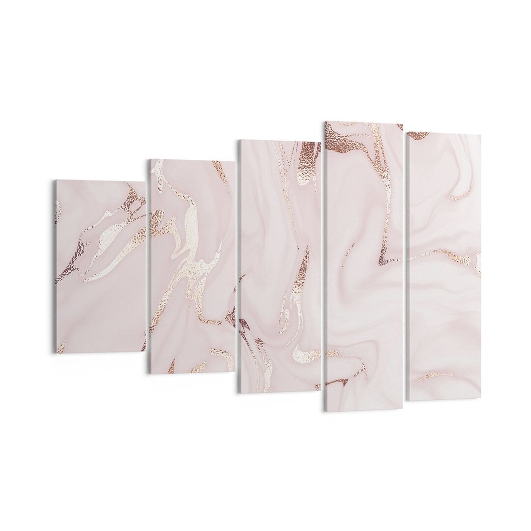 5-tlg. Leinwandbilder-Set Pink Marble Spilled