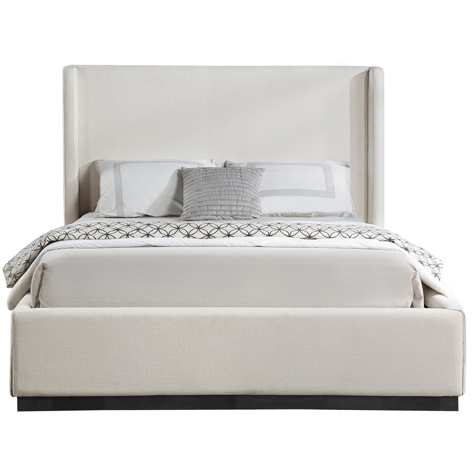 Upholstered Panel Bed, Beige Linen Textured Fabric, Full / Double