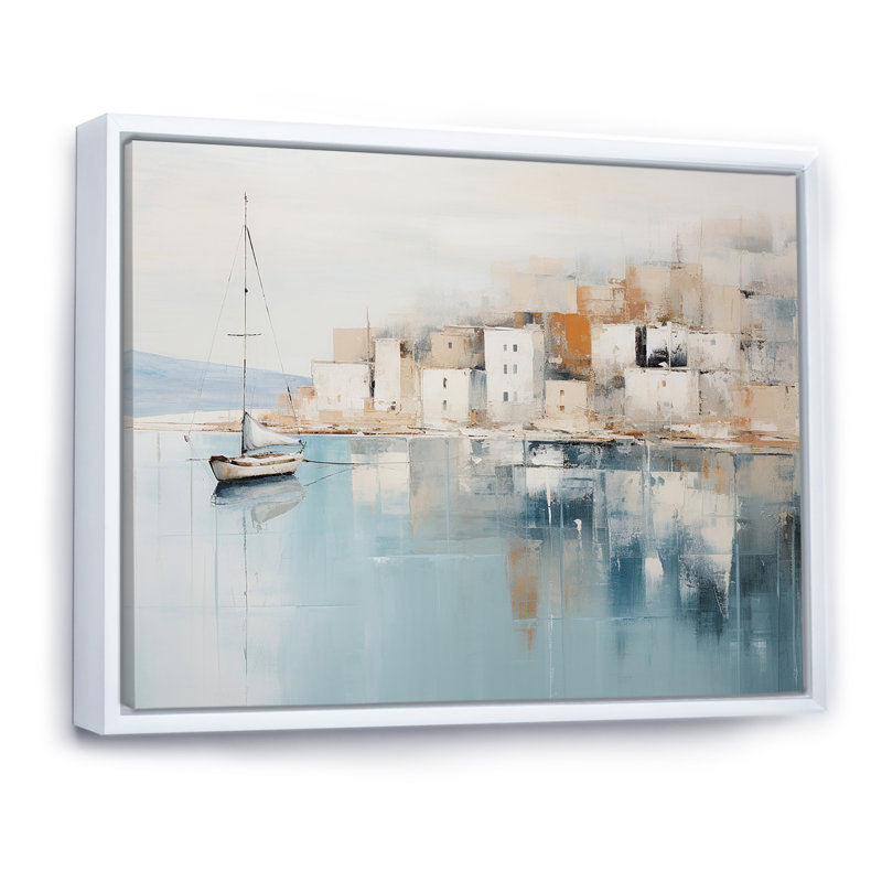 Amolika - Bateau, art mural sur toile, H 12 po x l 20 po x P 1 po, Cadre flottant blanc