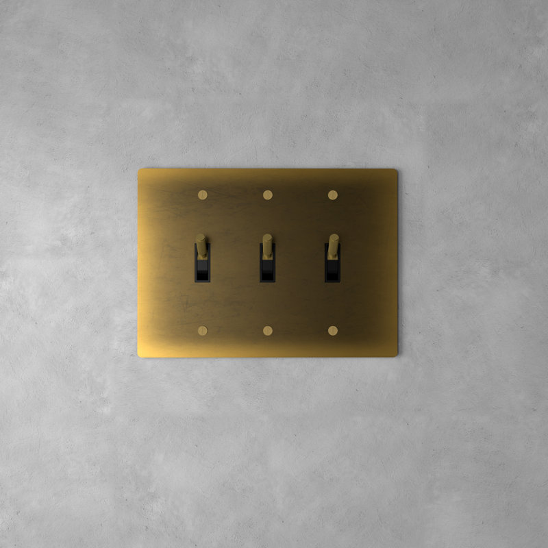 Ozarke Modern Brass Toggle Switch, 3 Gang 2 Way, Vintage Brass with Patina