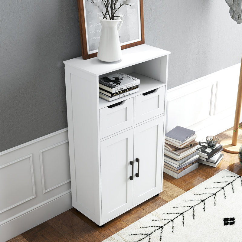 Armoire de rangement à double porte avec espace intérieur réglable, tiroirs et tablettes ouvertes pour la décoration intérieure dans le salon de bureau, panneau de particules blanc, tablettes en solution de 11,79 po de largeur, tablettes, conception