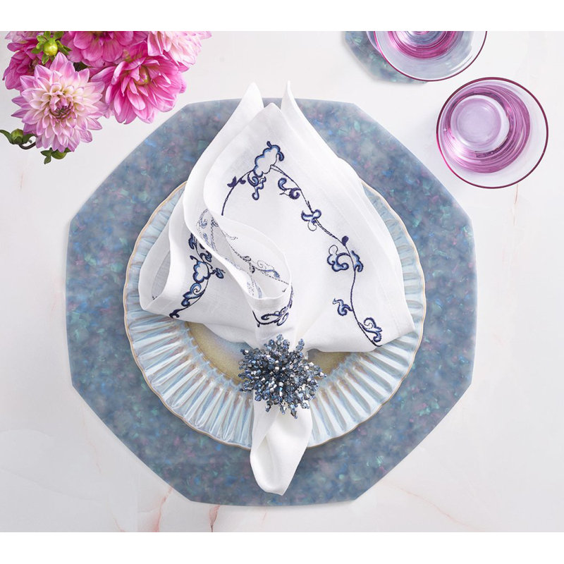 Ming Border Linen Napkin, White/Navy