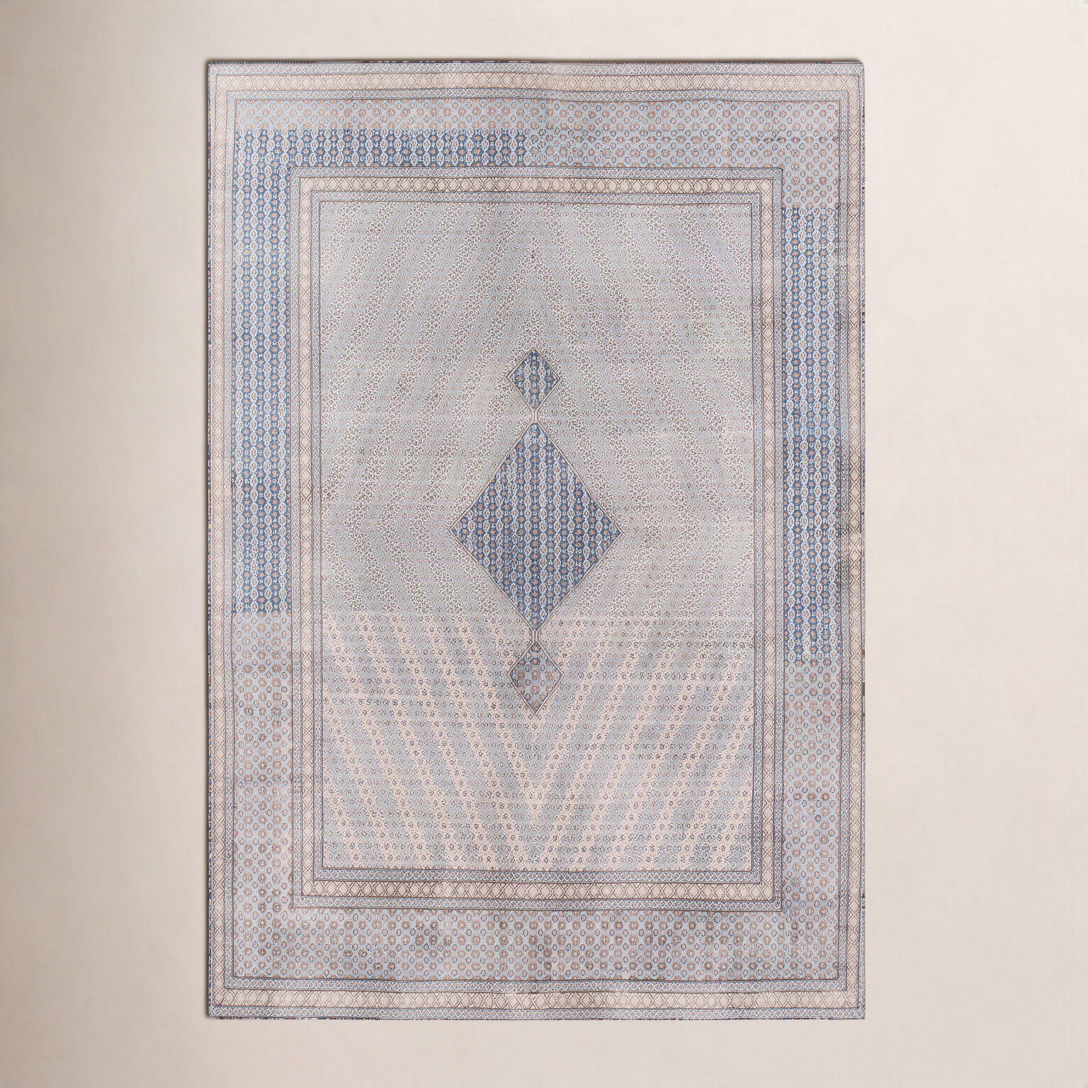 Favager Blue Light Brown Oriental Rug, Rectangle 3' x 5'