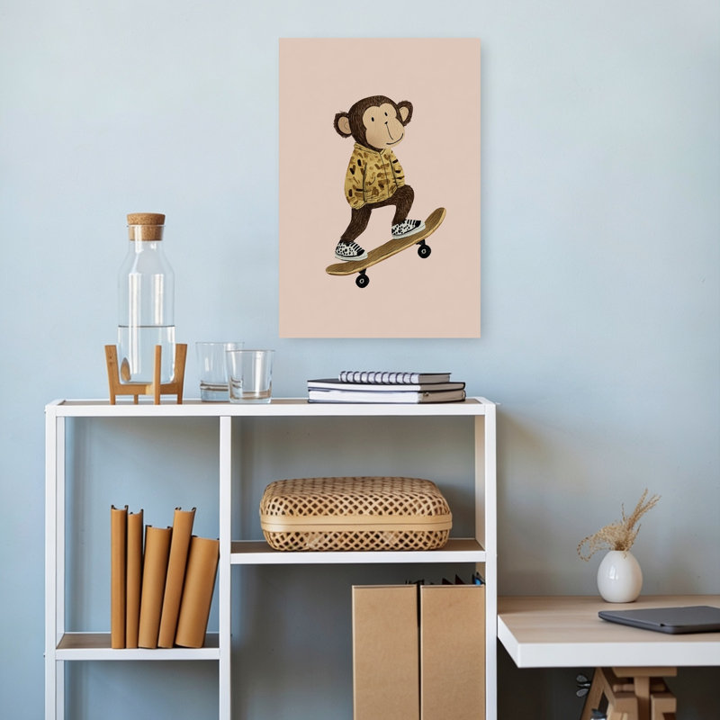 Skateboarding Monkey Fun Playful Contemporary Monkey Urban Wall Art Print 1 Piece Wrapped Canvas Wall Art