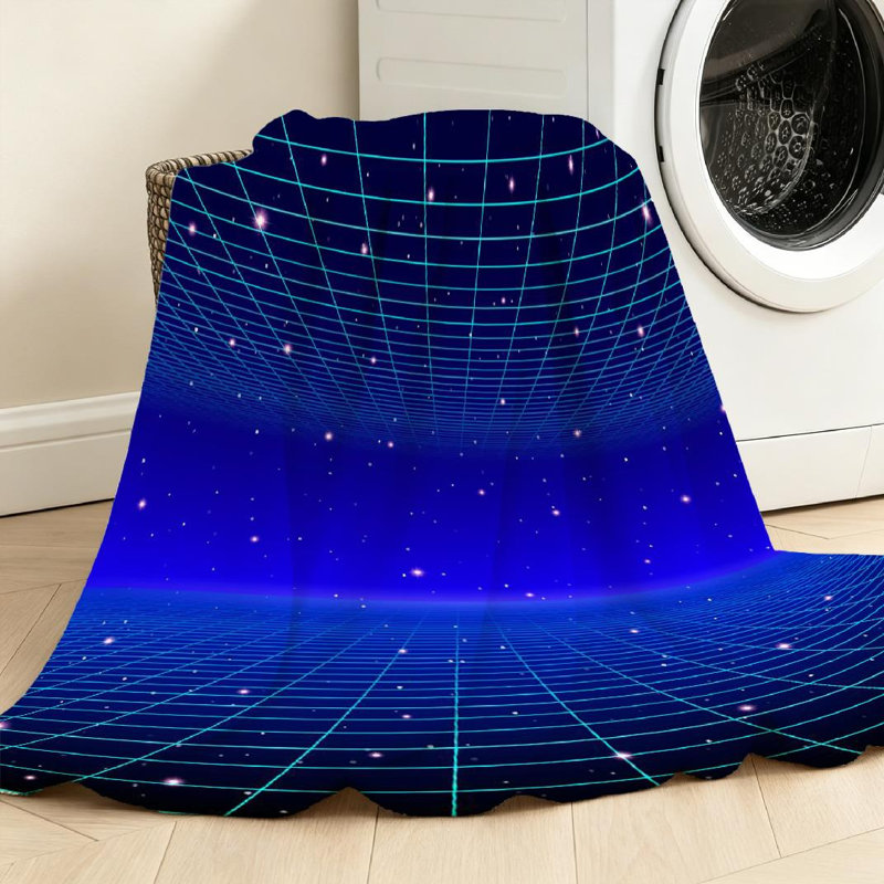 Jeté polaire bleu en flanelle ultra doux, néon rétro avec grille et imprimé recto, Throw 30" x 40"