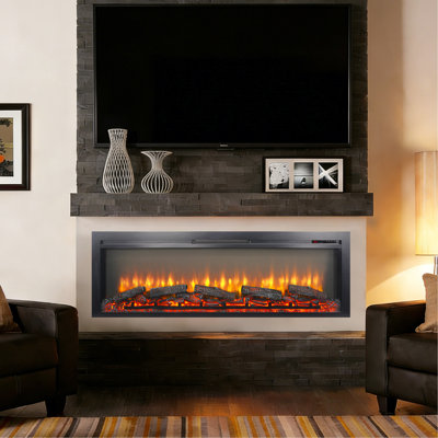 54 Inch Recessed Electric Fireplace, Log - Like Flame Effect, 3 Levels Of Brightness, 11 Temperature Options, Infrared Remote Control Fireplace With Multi Color Flame, Remote, Settings, 5000 'S Per