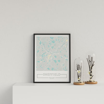 City Location Ordnance Map Blue Sheffield 1 Piece Single Picture Frame Wall Art