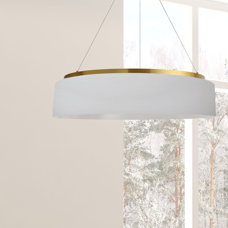 Brackeen Dimmable LED Drum Chandelier, Aged Brass, 6" H x 26" W x 26" D, White