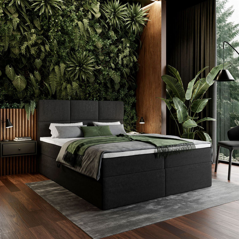 Upholstered Bed Behzad, 160cm x 210cm, Black