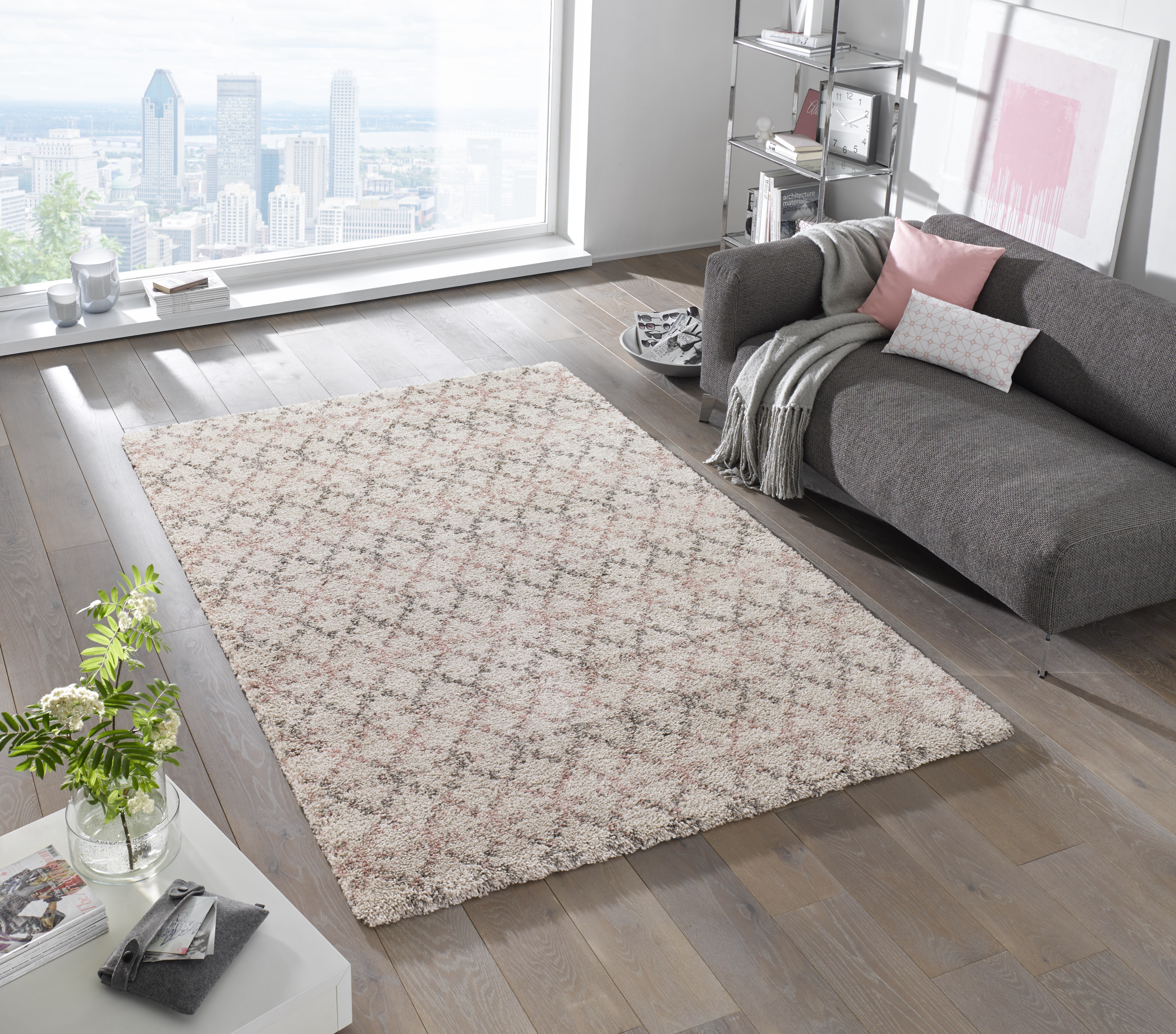 Mint Rugs Cameo Hochflor Teppich Pink - Geometrisches für Schlafzimmer Muster Weich & Creme Wohnzimmer, Bewertungen 