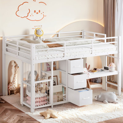 Lit mezzanine simple simple pour enfants, lit mezzanine bas avec tiroir de rangement, lit mezzanine bas avec bibliothèque et bureau intégré, cadre de lit mezzanine robuste et bas, lit mezzanine bas multifonctionnel pour enfants
