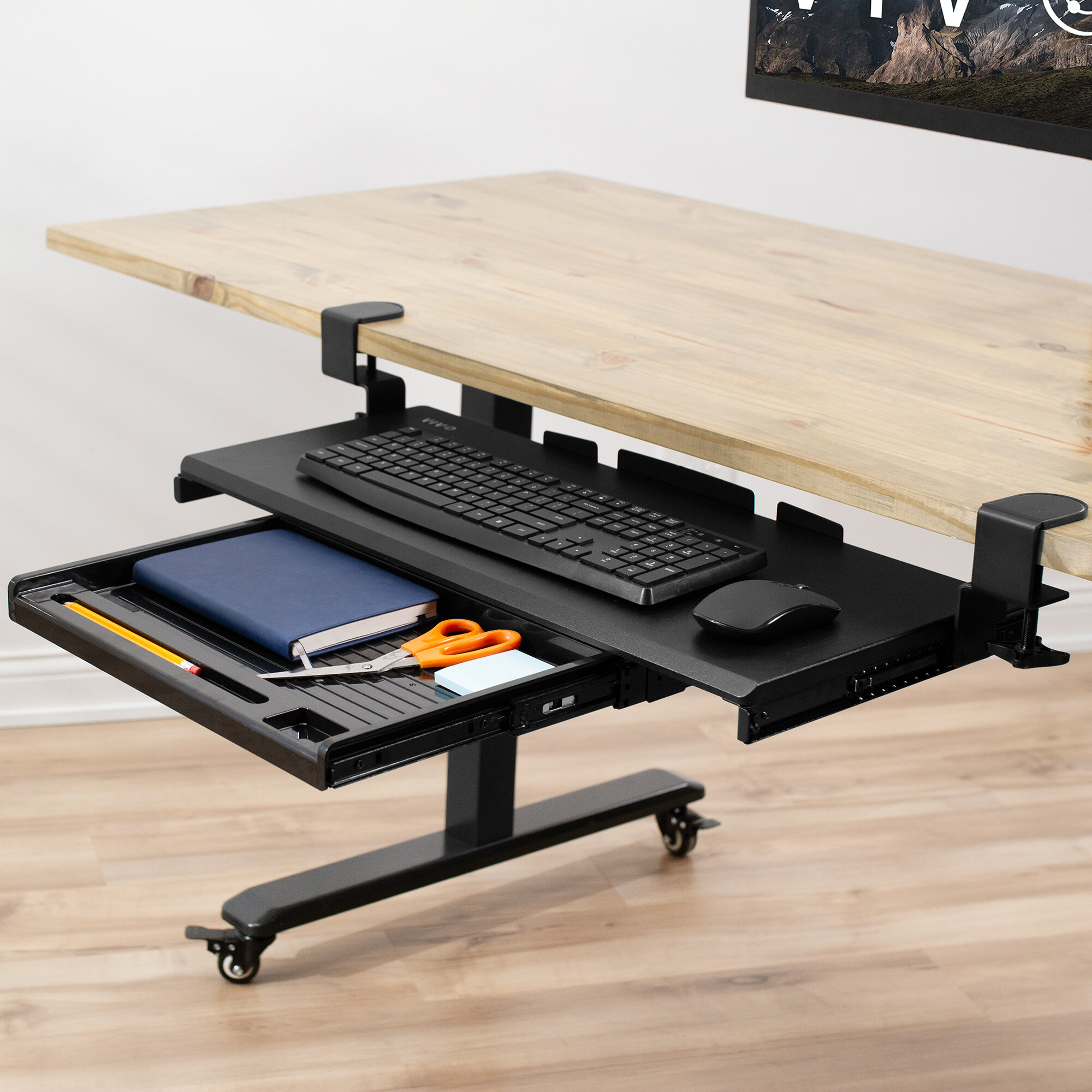 VIvo Clamp-on Keyboard Tray with Pencil Drawer