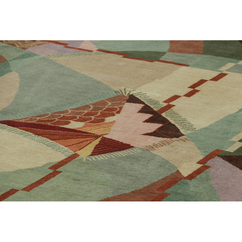 Art Deco Hand Knotted Wool Geometric Area Rug, Rectangle 10' x 14'