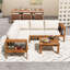 Ensemble de conversation modulaire en L 4 pièces en bois d'acacia avec table basse et coussins pour patio, terrasse ou bord de piscine-132686192