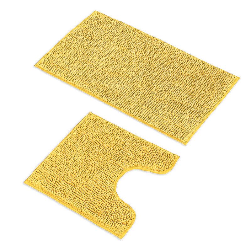 Ensemble de 2 tapis de salle de bain en chenille moelleux et moelleux, Jaune