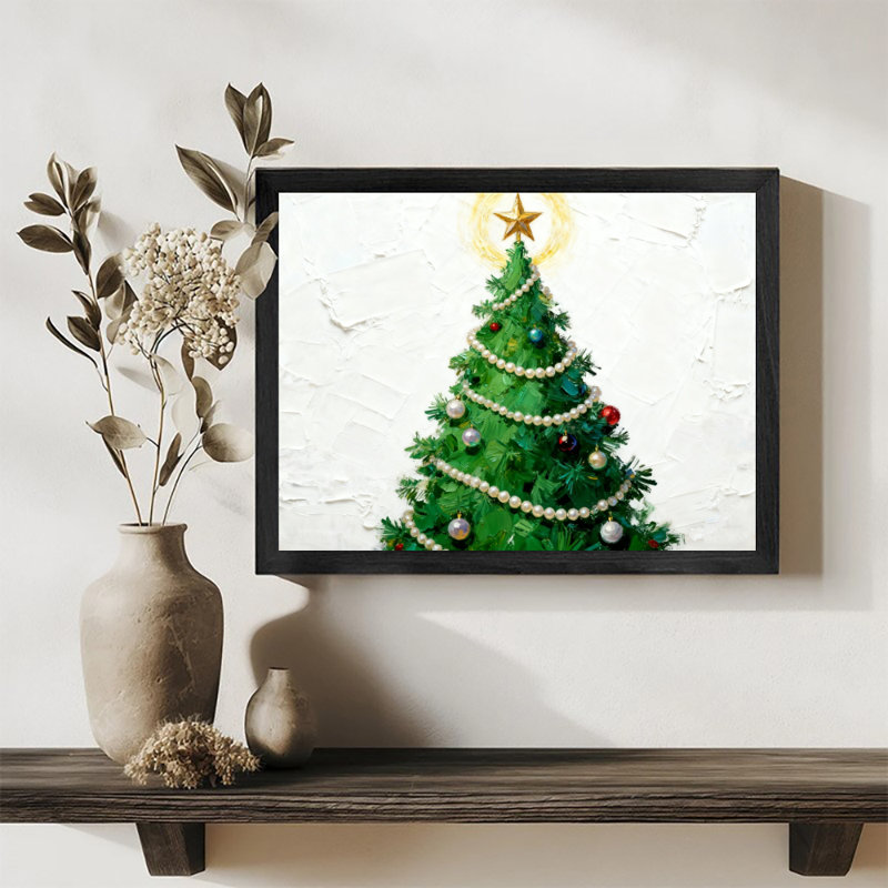 Black Framed Vintage Christmas tree Wall Art Retro Style Framed Prints, 9" H x 11" W