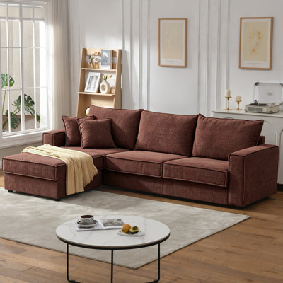L-Shaped Sectional Sofa with Reversible Chaise, Linen Fabric Upholstered Couch with Removable Cushions & Pillows, Modern Living Room Furniture