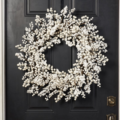 Waterproof Winter White Pearl Berry Christmas Holiday Front Door Wreath