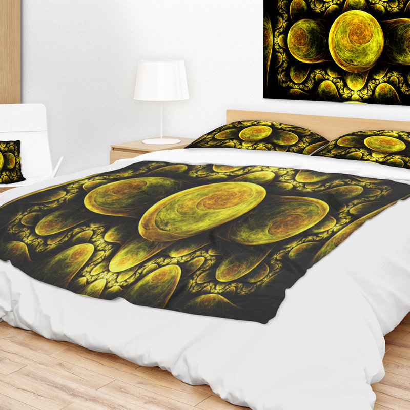  Couverture abstraite fractale exotique, L 59 po x L 71 po, Jaune / noir
