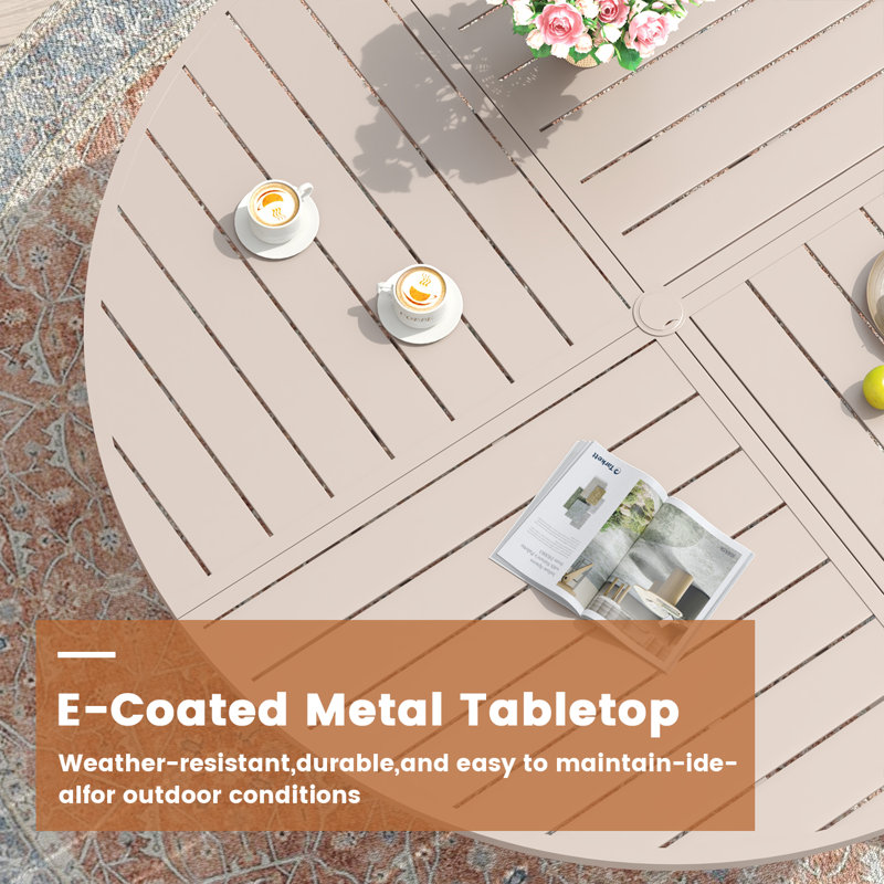 Outdoor Round Metal Patio Dining Table, Sandshell