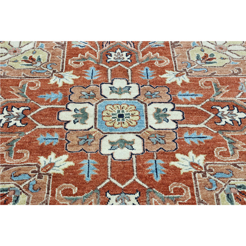 Hand Knotted Wool Area Rug in Red And Navy, Round 10'