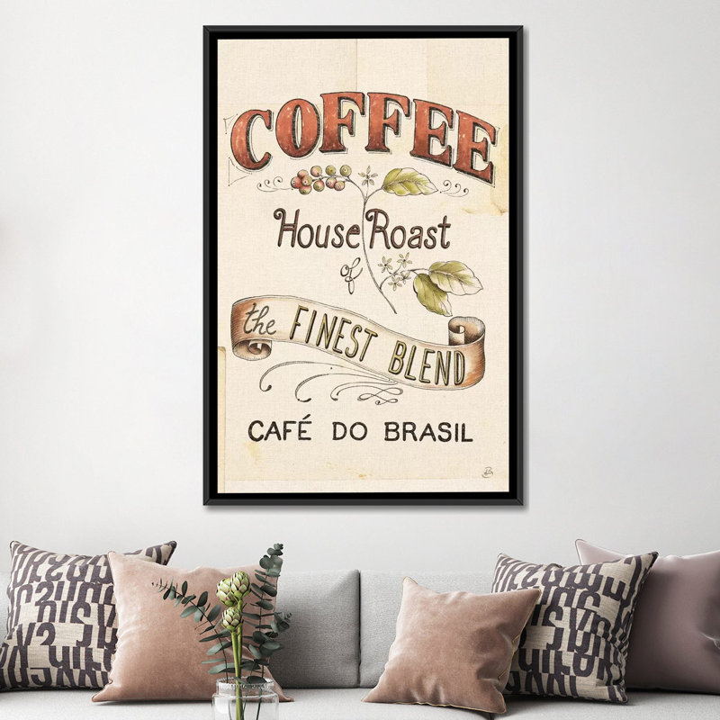 « authentique coffee ix », art textuel sur toile, H 26 po x l 18 po x P 1,5 po, Toile avec cadre flottant noir, Pas de tapis