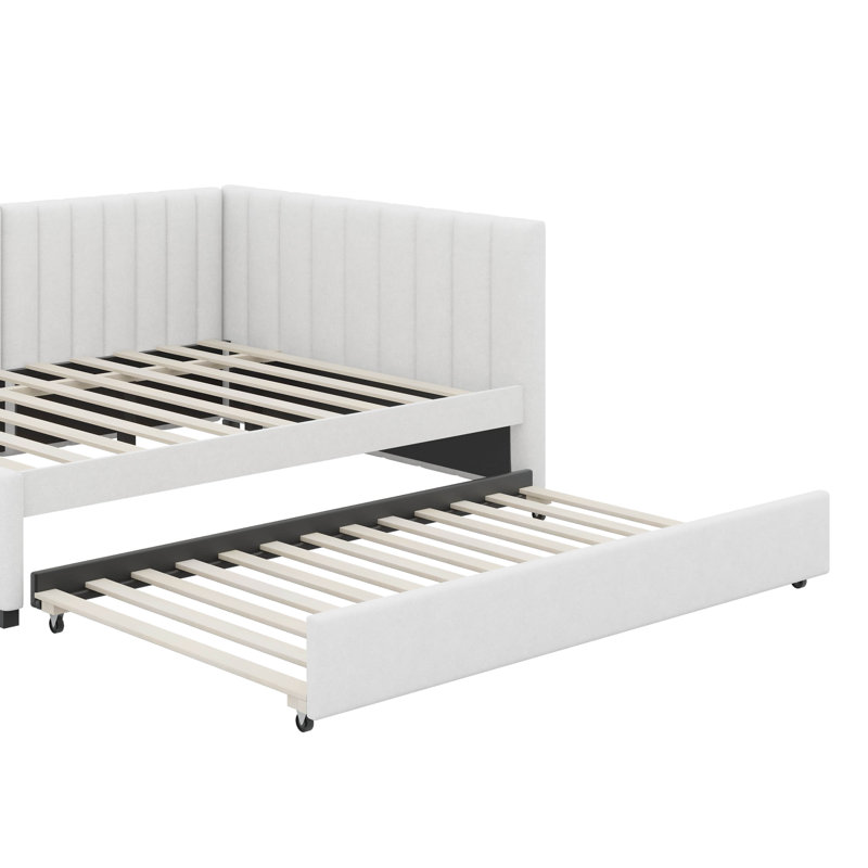 Full Size Upholstered Daybed With Trundle, Beige