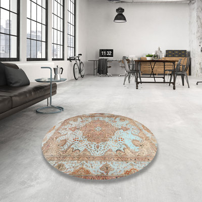 Bleu ciel oriental/Tapis décoratif orange