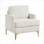Fauteuil d'appoint de luxe, chenille rembourrée de finition beige avec pieds en métal doré brossé pour le salon