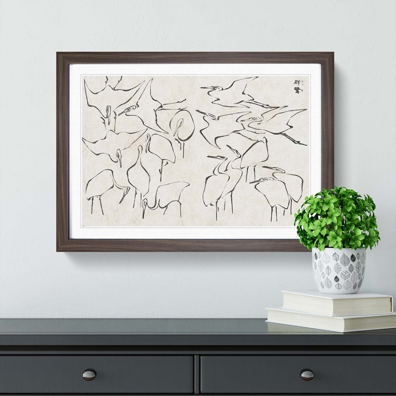 Cranes by Katsushika Hokusai - Framed Print, 27cm H x 36cm W x 2cm D, Walnut Framed