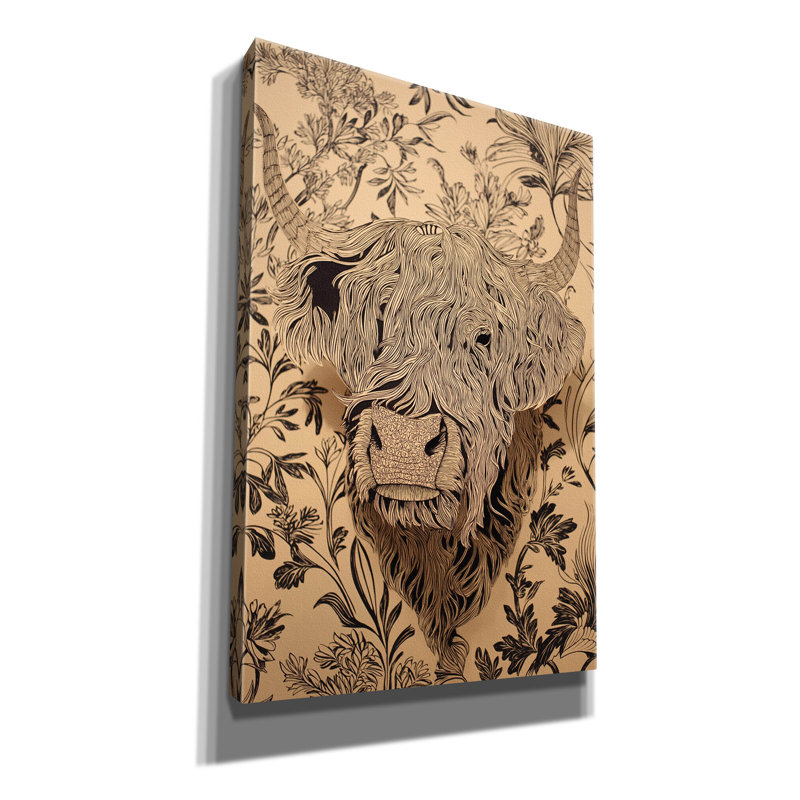 Toile épique Graffiti «Highland Cow Botanical» par Ann Klee, 40 po x 60 po, H 60 po x l 40 po