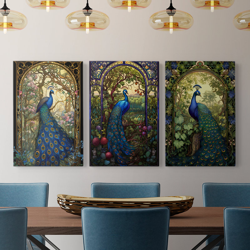 Peacock  Series  L  -Premium Gallery Wrapped Canvas Set -Ready to Hang, 36" H x 24" W x 1.1502" D