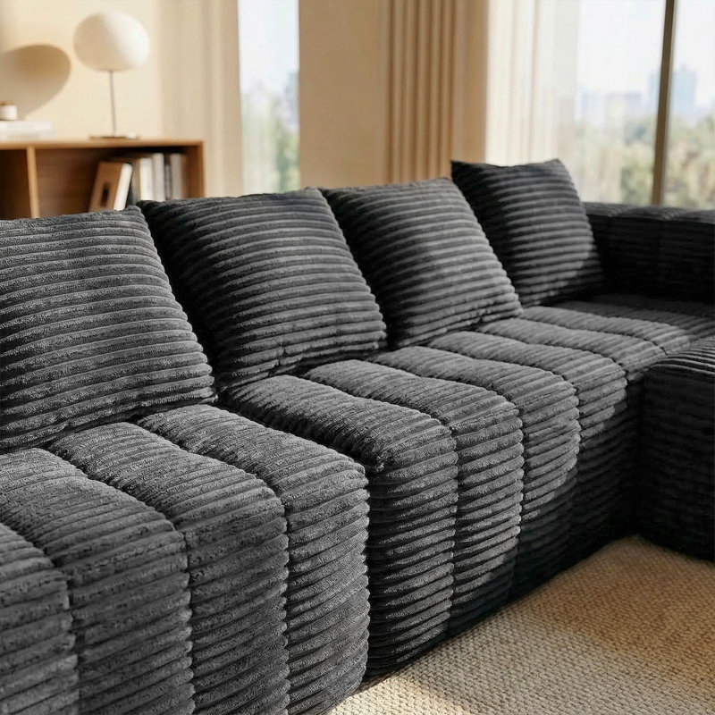 133'' U/L Modular Cloud Sectional Sofa , Modern Luxury Corduroy Gray Compression Couch, Deep Seat Comfy Cloud Couches for Living Room, No Assembly Required