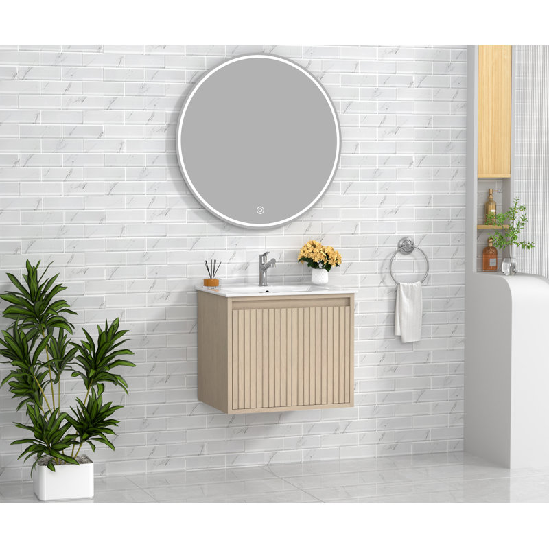 Meuble-lavabo simple mural 24 po avec comptoir en porcelaine et lavabo Mena, pré-assemblé, 24"