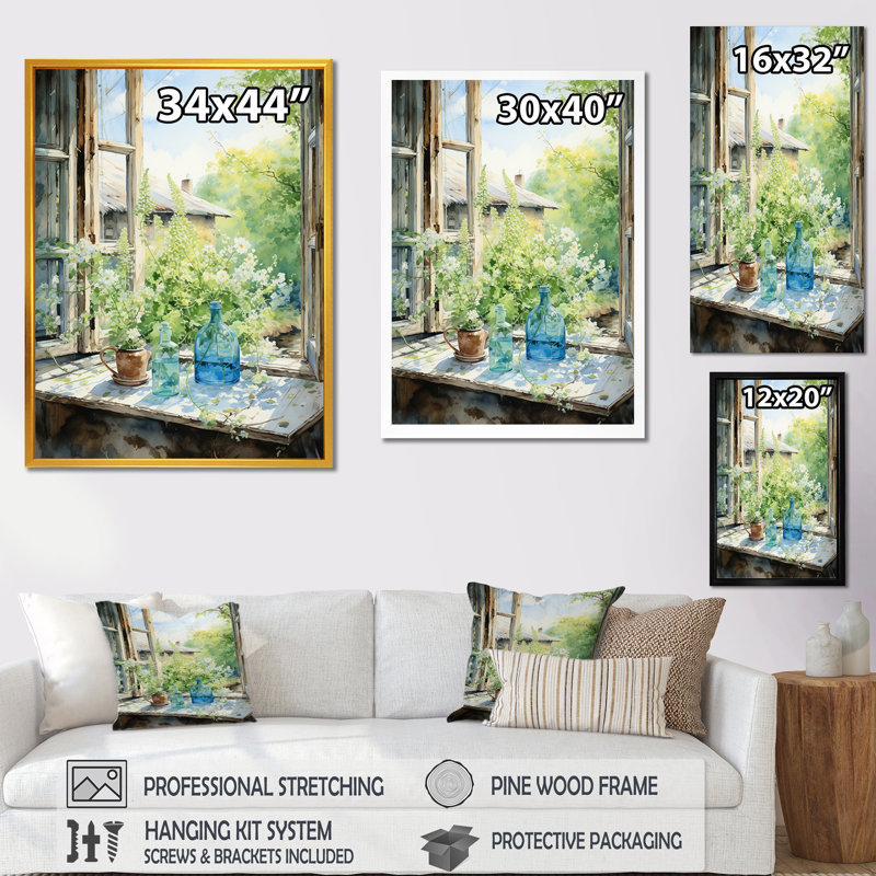 Art mural sur toile vert et bleu campagne avec charme I, H 32 po x l 24 po x P 1 po, Toile tendue