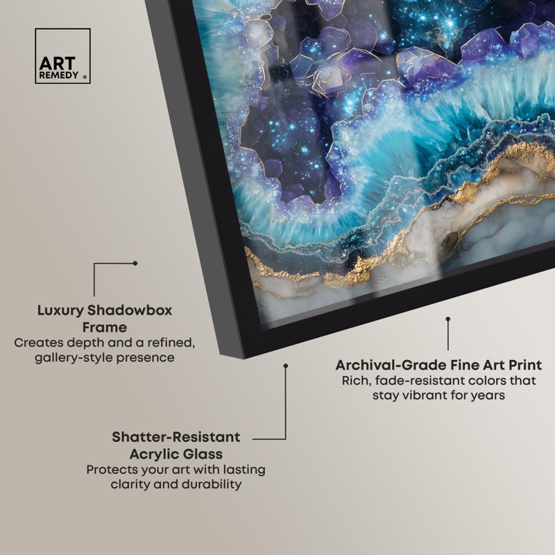 «Stellar Shard Core Shadowbox», impression de géode bleue par Art Remedy, Noir, H 17 po x l 21 po