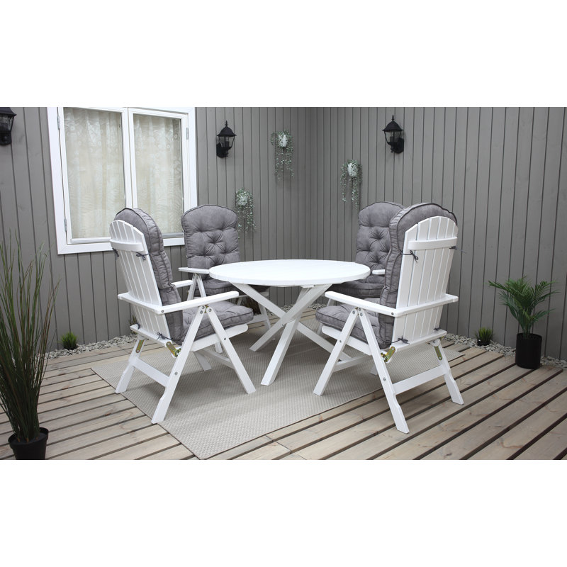 Capuano 4 - Person Wood Patio Dining Set with Round Table , Cushions Included, White