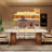 78.7" Stone Kitchen Dining Table for 8 with Solid Wood Legs, Travertine Slab Top, Semi-Circular Stripe Base