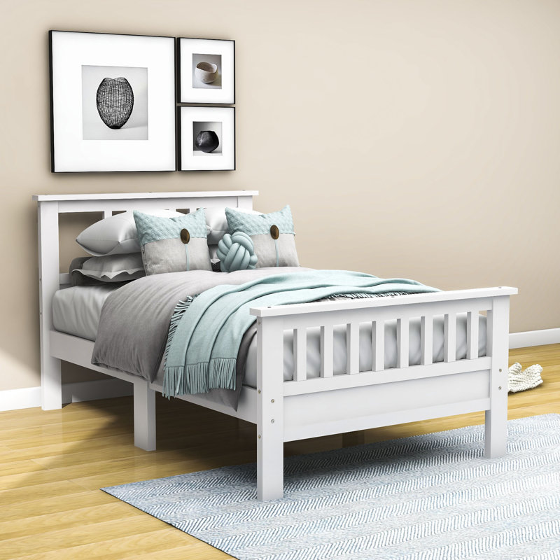 Dwarozh Wood Platform Bed with Headboard and Footboard, Twin, White