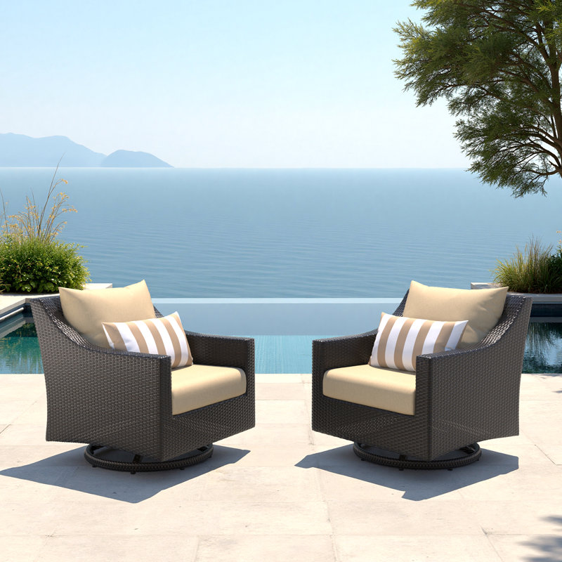 Fionnula Swivel Patio Chair With Sunbrella Cushion Covers, Maxim Beige Sunbrella