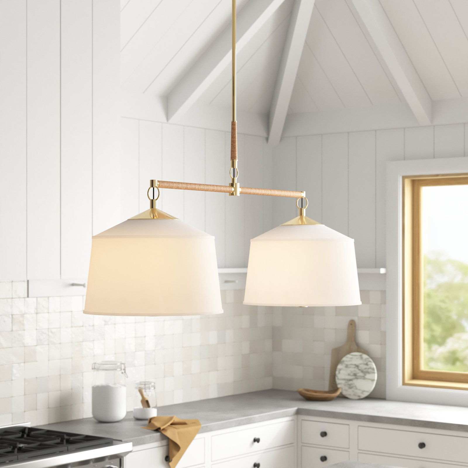 Eagleton 2 Light Linen Dimmable Pendant