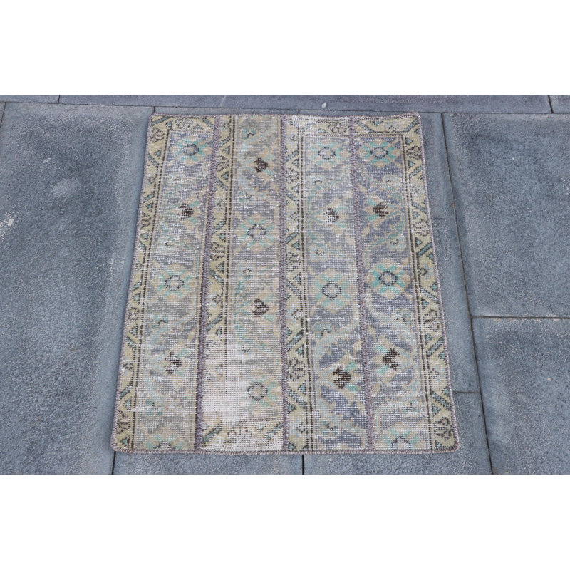 Tapis turc Oushak noué à la main - Petit motif patchwork en laine vert