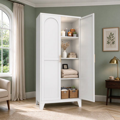 Armoire de rangement 61 po Shapely Doors, armoire de rangement en métal avec portes et tablettes réglables, pour chambre à coucher, salon (blanc)